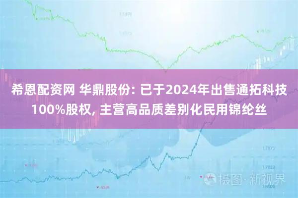 希恩配资网 华鼎股份: 已于2024年出售通拓科技100%股权, 主营高品质差别化民用锦纶丝